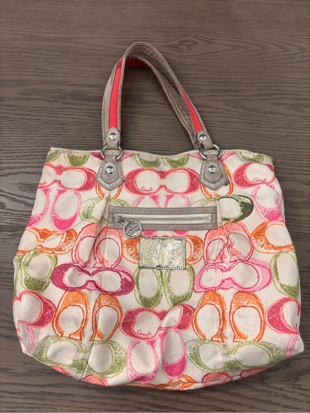 Coach Multicolor Signature Canvas Tote in Pink, Orange, Green & Cream